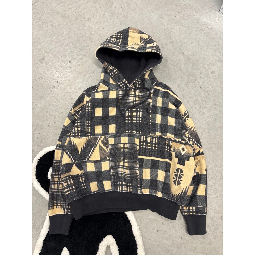 Polo Ralph Lauren Women Patchwork Plaid Southwestern Fleece Hoodie Medium
